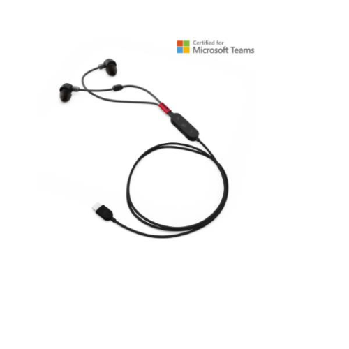 Lenovo Go - Cuffie con microfono - in-ear - cablato - eliminazione rumore attivata - USB-C - nero tuono - Certificato per Skype for Business, Certificato per i team Microsoft - per K14 Gen 1; ThinkCentre M60q Chromebox; M70t Gen 3; M75t Gen 2; ThinkPad P1